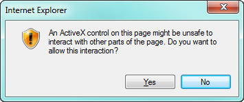 Prompt-asetuksella tuleva kysymys sallitaanko ActiveX käyttö