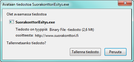 Esitysohjelman lataaminen Firefoxilla. Valitse Tallenna.