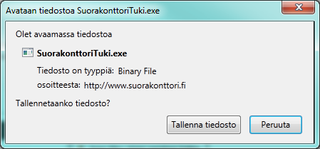 Tukiohjelman lataaminen Firefoxilla. Valitse Tallenna.